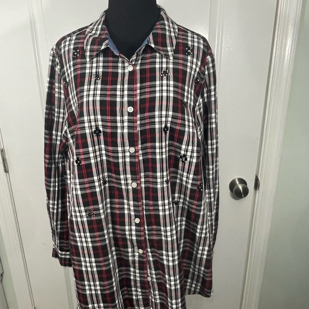Charter Club Classic Black and Red Plaid Womens Shirt Size XL CB-113